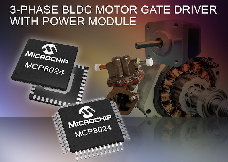 Microchip's three-phase BLDC motor gate driver includes power module